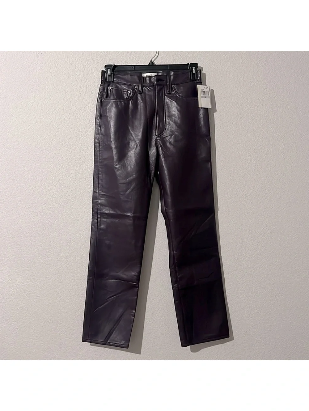 Agolde 90s Pinch Waist High Rise Straight Recycled Leather Jeans, NWT, Size 27_9